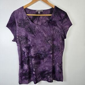 Suzie Couture Shirt Large Purple Floral Tie Dye Short Sleeve Top USA‎ Y2K